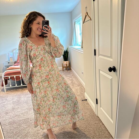 NWT THE GREAT. Gray Cotton Floral Maxi Dress 0 Small - Picture 2 of 15